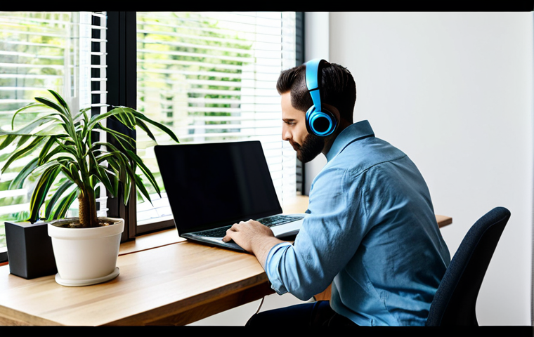 Focused Work Environment**

"A brightly lit home office with a person working at a clean desk, fully clothed in appropriate attire, focused on a laptop screen. Noise-canceling headphones are on the desk. Minimal distractions, with a single potted plant adding a touch of nature.  Safe for work, appropriate content, professional, perfect anatomy, natural proportions, high resolution, sharp focus."

**