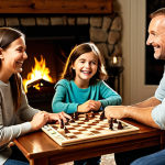 Family Game Night**

"A family of four (parents and two children) sitting around a wooden table, playing a board game. The scene is warmly lit, with a fireplace in the background. All family members are smiling and engaged. No visible screens. Fully clothed, modest attire, safe for work, perfect anatomy, natural proportions, family-friendly, warm lighting, cozy atmosphere, professional photography."

**