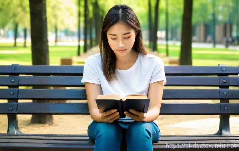 디지털디톡스와 나를 위한 시간 - **Prompt:** A young adult (approximately 25-30 years old), with a thoughtful and slightly overwhelme...