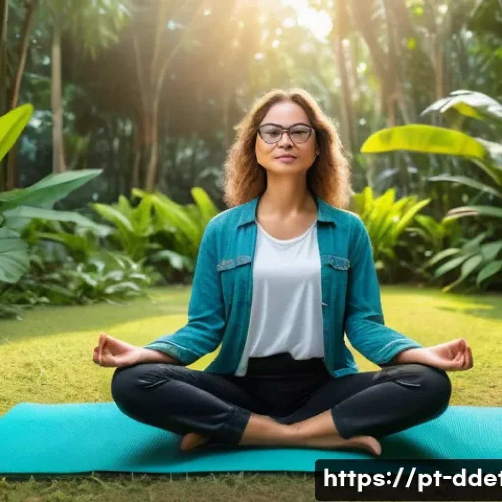 디지털디톡스와 마음의 여유 찾기 - A peaceful morning scene of a young adult woman practicing mindful meditation outdoors in a lush Bra...