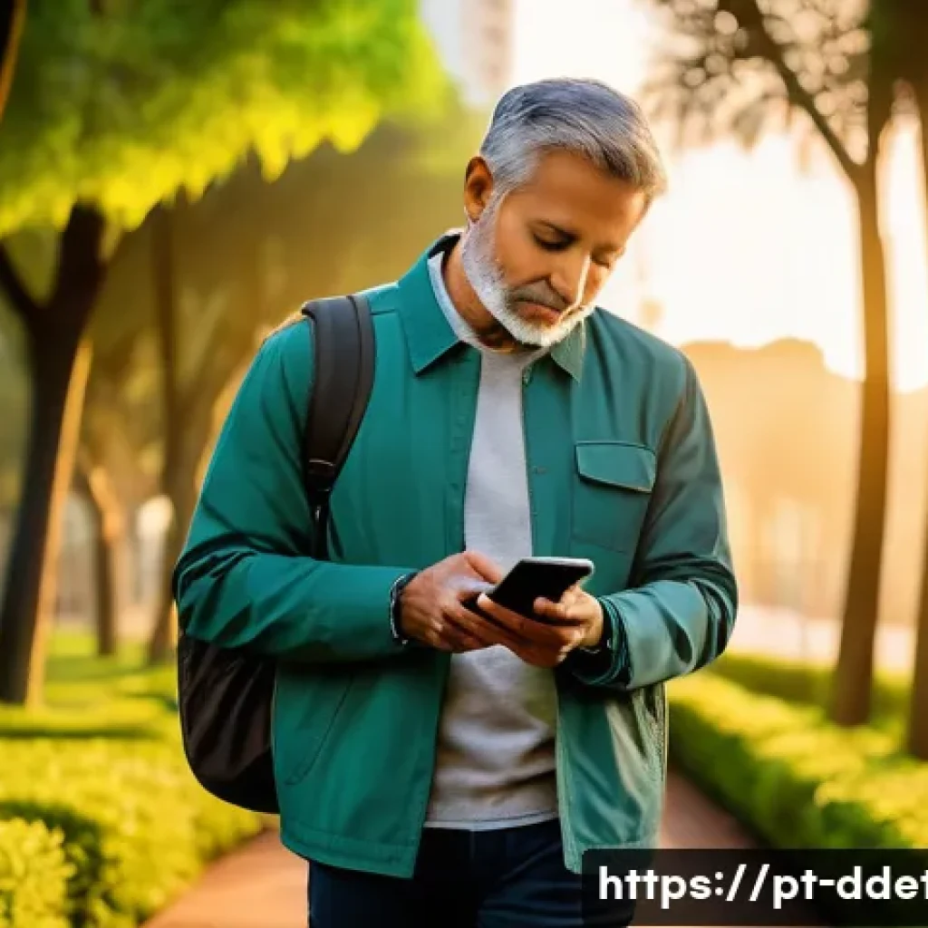 디지털디톡스와 일기 쓰기 - A peaceful morning scene in a Brazilian urban park during sunrise, featuring a middle-aged person ta...