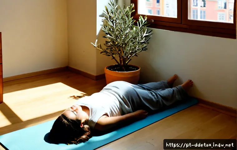 Home 17 디지털디톡스와 마음 챙김 훈련 - Photorealistic peaceful morning scene in a sunlit Lisbon apartment, a Portuguese adult seated comfor...